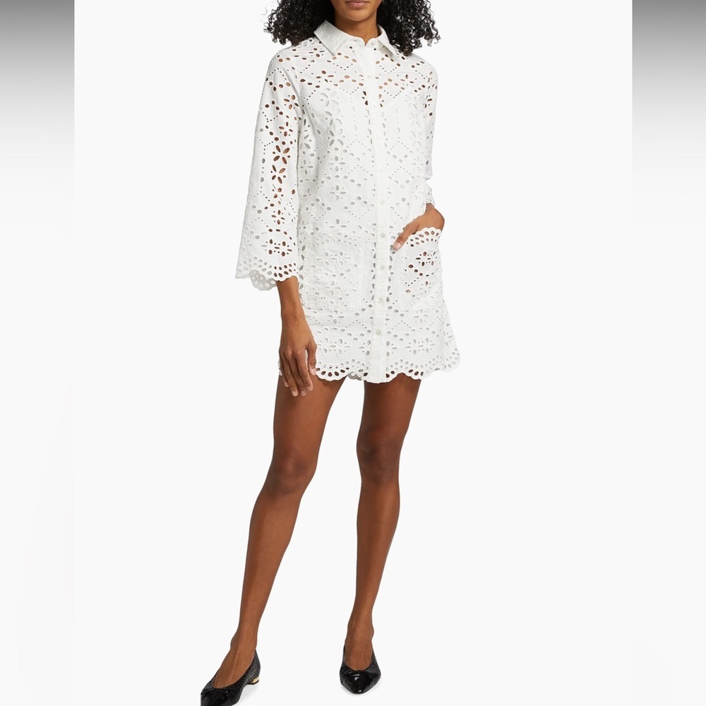 Veronica Beard White Eyelet Long Sleeve Dress